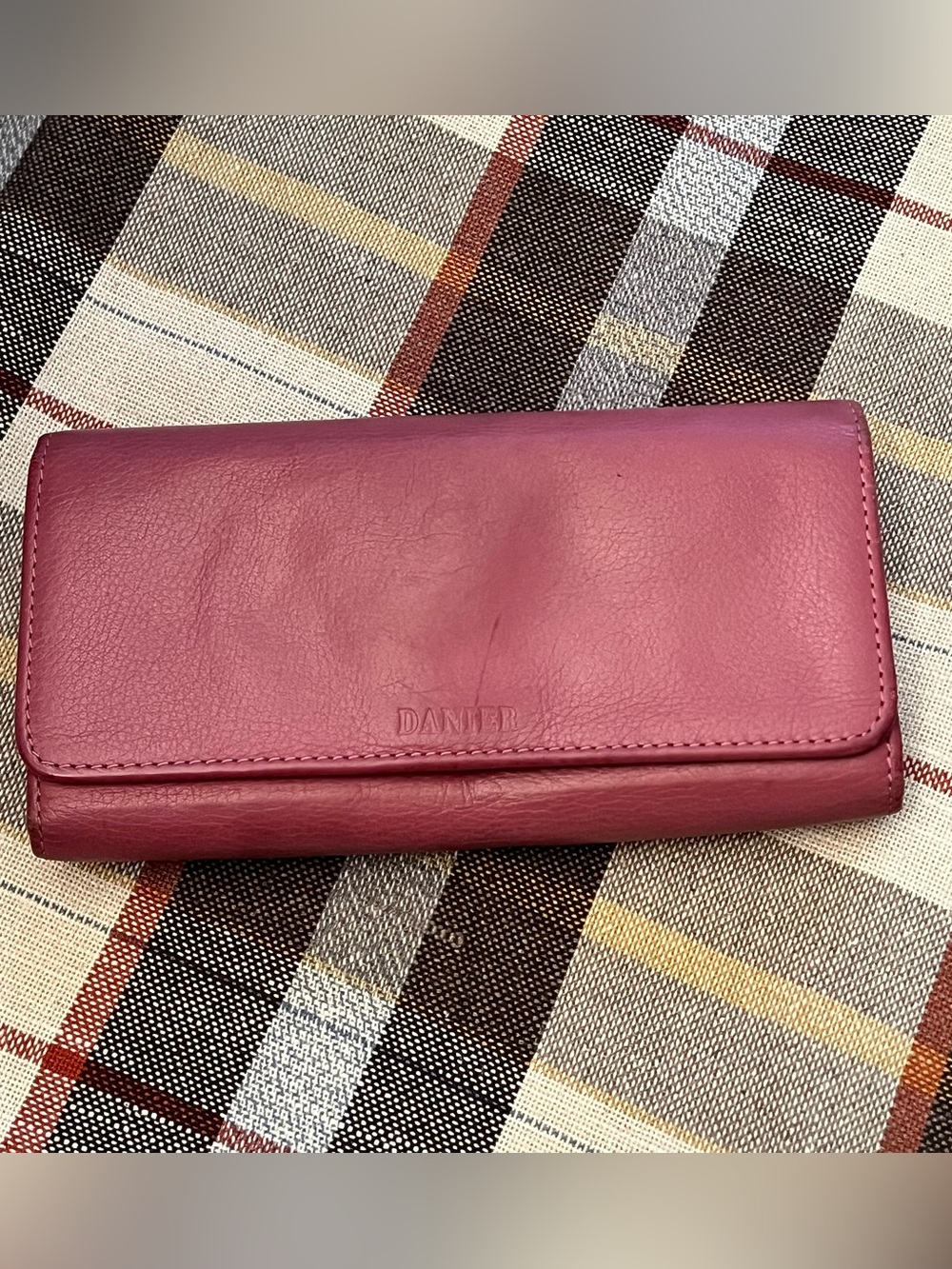 Danier Deep Pink Leather Foldover Clutch Wallet